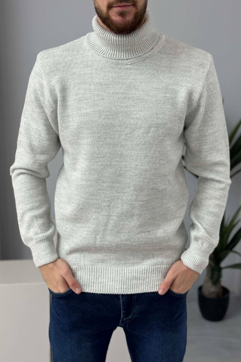 TURTLE NECK ONE COLOR MEN SWEATER LIGHT GREY/GZ - 1