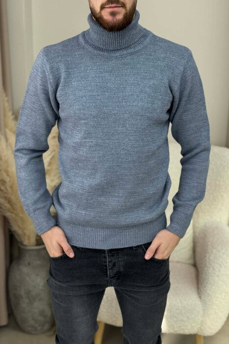 TURTLE NECK ONE COLOR MEN SWEATER LIGHTBLUE/BZ - KLAUDIO FASHION