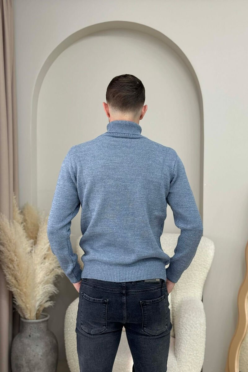 TURTLE NECK ONE COLOR MEN SWEATER LIGHTBLUE/BZ - 3