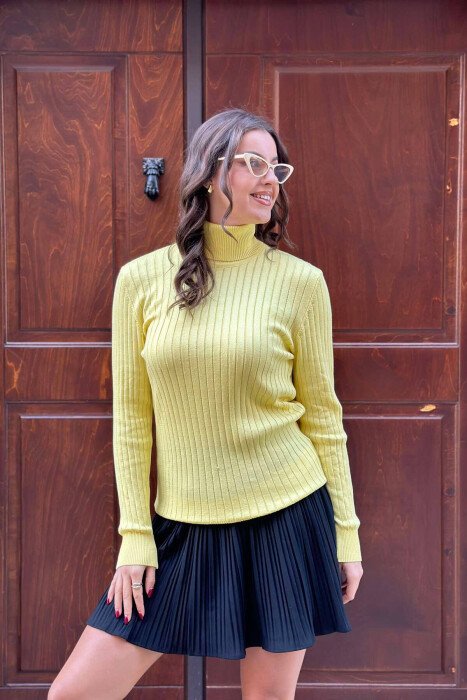TURTLE NECK ONE COLOR WOMEN SWEATSHIRT YELLOW/E VERDHE - 1