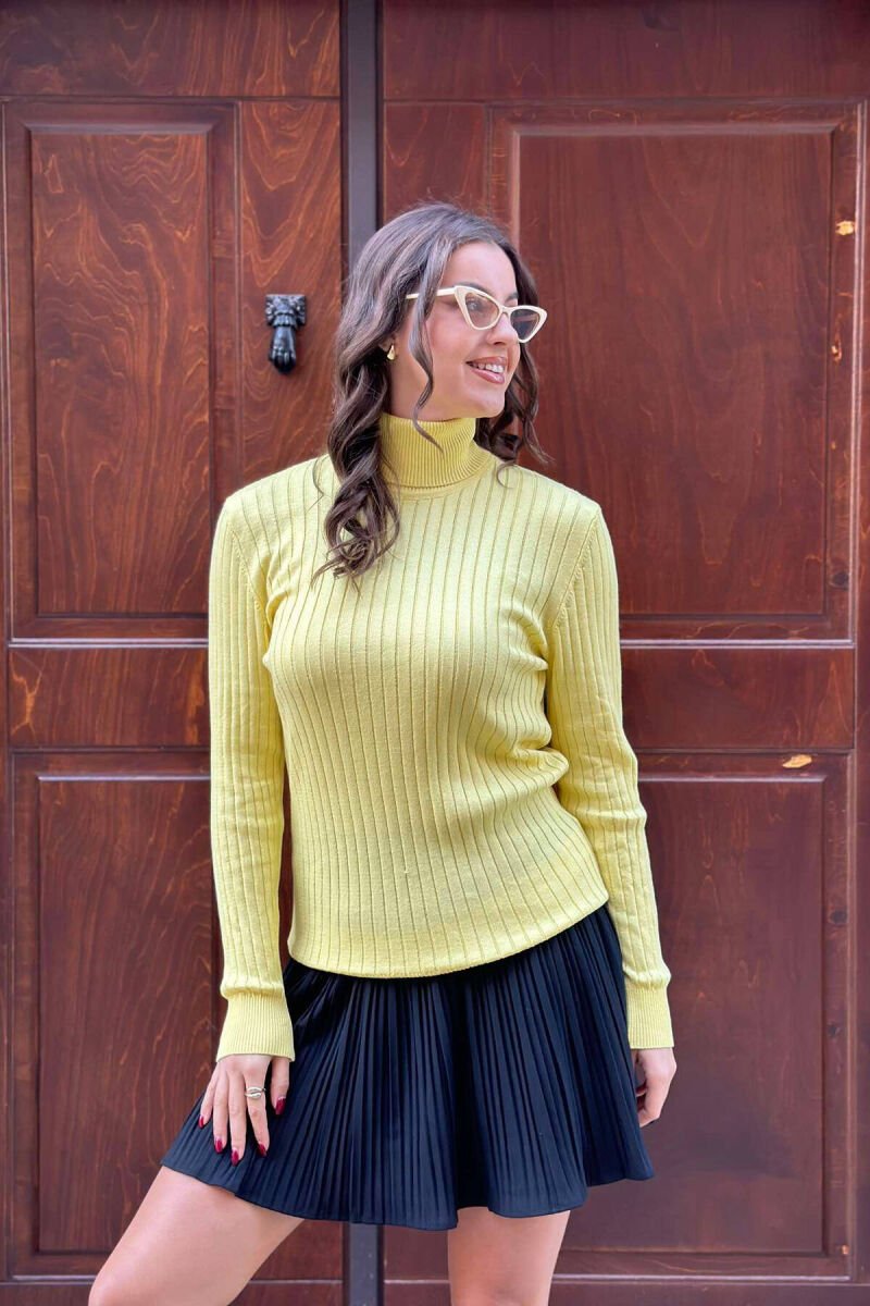 TURTLE NECK ONE COLOR WOMEN SWEATSHIRT YELLOW/E VERDHE - 1