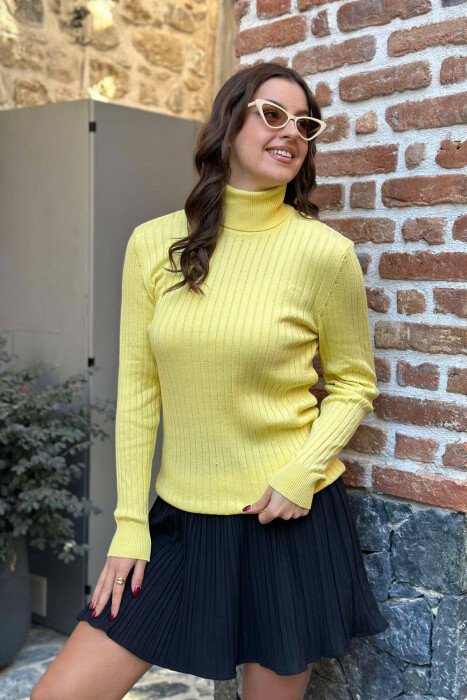 TURTLE NECK ONE COLOR WOMEN SWEATSHIRT YELLOW/E VERDHE - 2