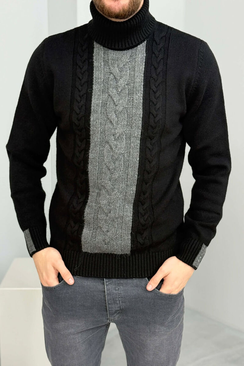 TURTLE NECK SIMPLE MEN SWEATER BLACK-GREY/ZEGR - 2