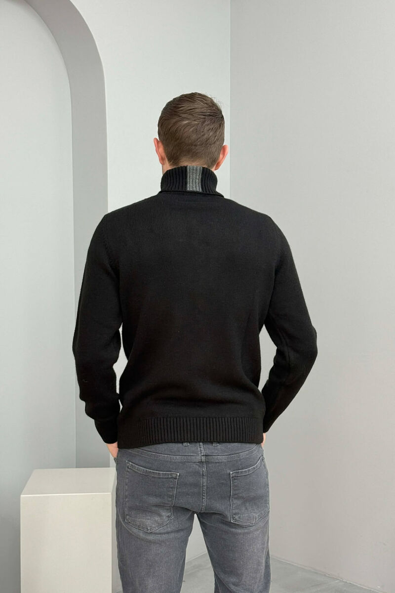 TURTLE NECK SIMPLE MEN SWEATER BLACK-GREY/ZEGR - 4