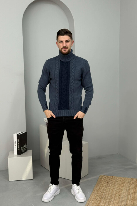 TURTLE NECK SIMPLE MEN SWEATER BLUE/BLU 