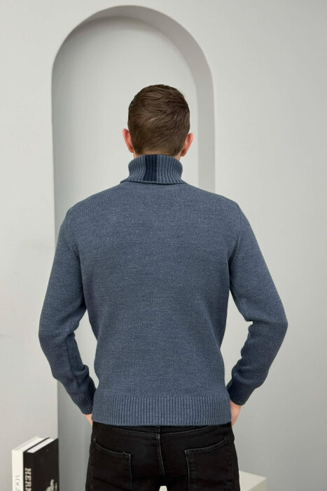 TURTLE NECK SIMPLE MEN SWEATER BLUE/BLU - 2