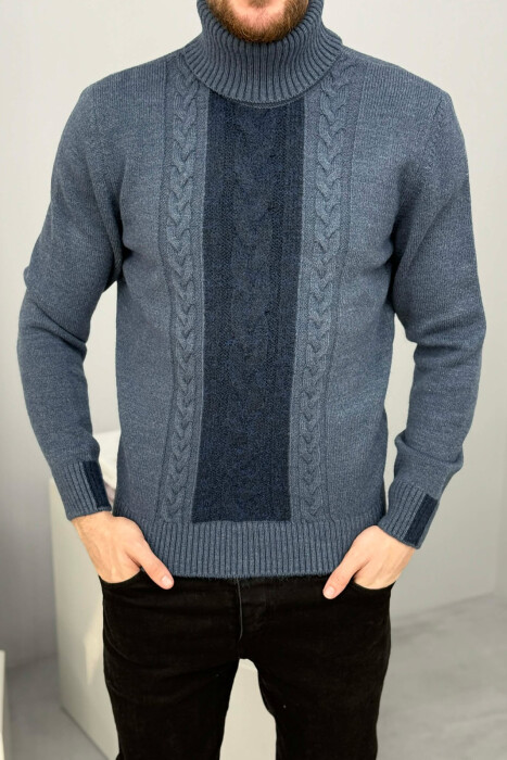 TURTLE NECK SIMPLE MEN SWEATER BLUE/BLU - 3