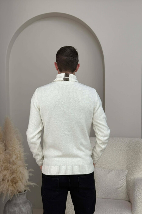 TURTLE NECK SIMPLE MEN SWEATER CREAM-BROWN/KRKA - 2