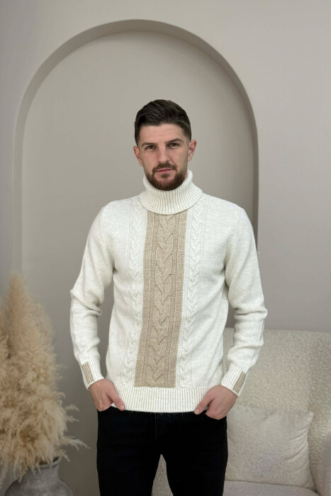 TURTLE NECK SIMPLE MEN SWEATER CREM+BEIGE/KREM+BEZHE - 3