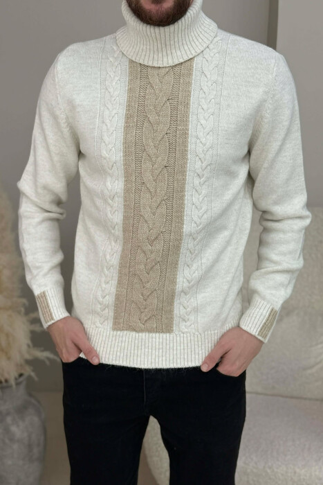 TURTLE NECK SIMPLE MEN SWEATER CREM+BEIGE/KREM+BEZHE - 4