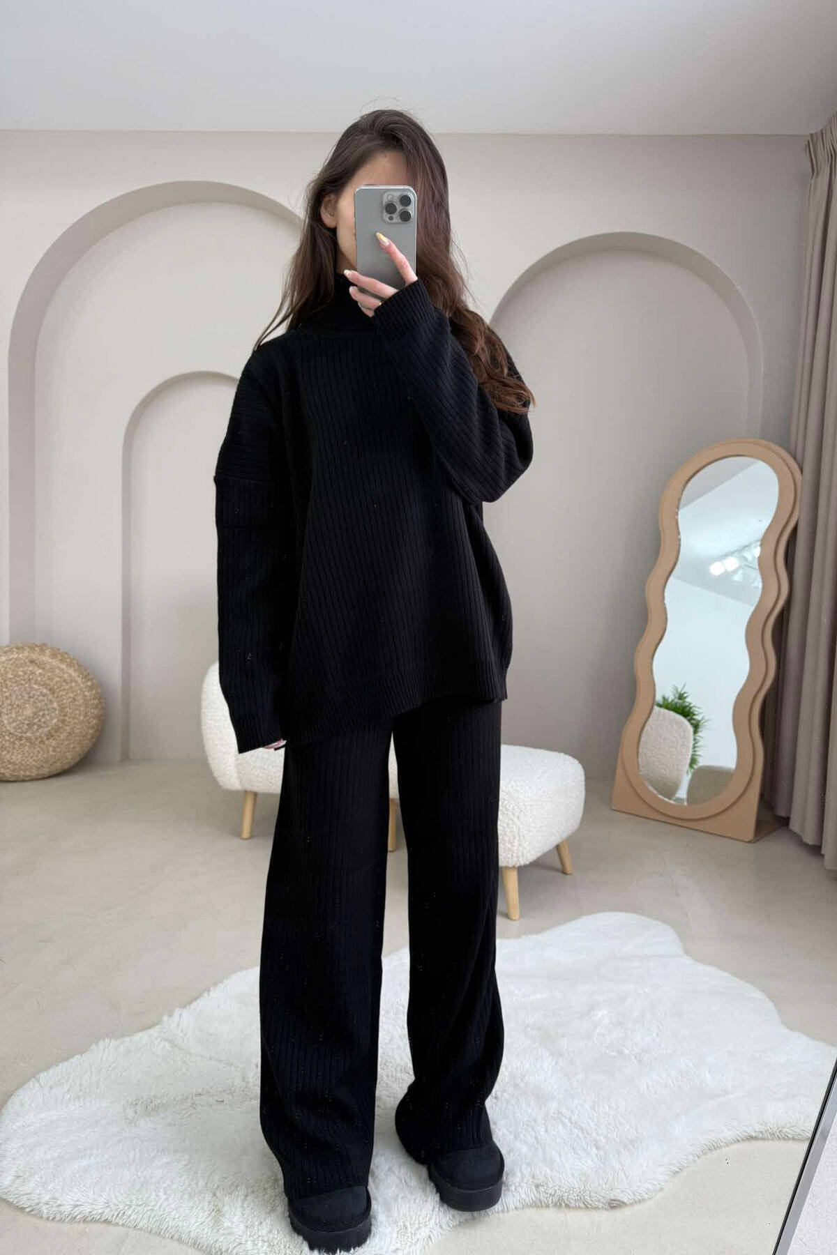 TURTLE NECK SWEATER+SWEATPANTS WOMEN SET BLACK/ E ZEZE TWO-PIECE