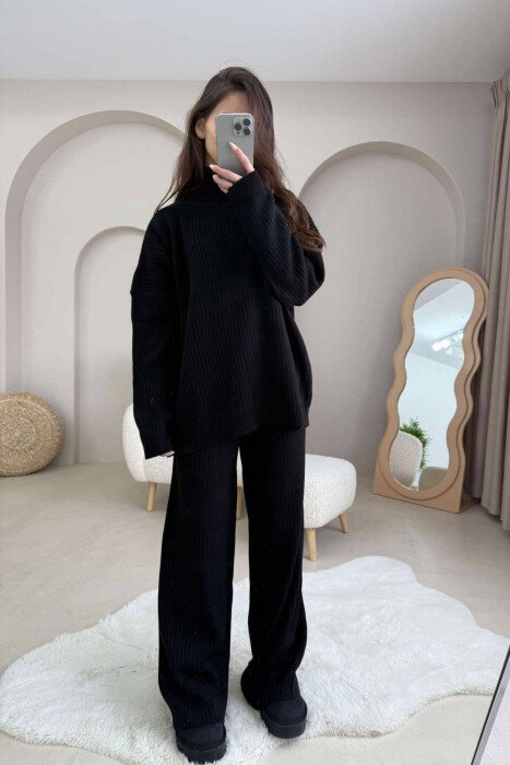 TURTLE NECK SWEATER+SWEATPANTS WOMEN SET BLACK/ E ZEZE - KLAUDIO FASHION