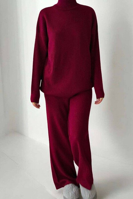 TURTLE NECK SWEATER+SWEATPANTS WOMEN SET BURGUNDY/VISHNJE - KLAUDIO FASHION