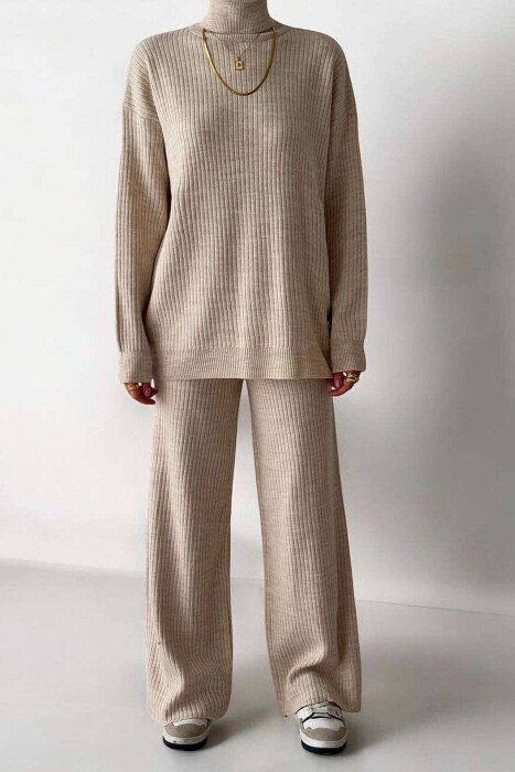 TURTLE NECK SWEATER+SWEATPANTS WOMEN SET LIGHT BEIGE/BZHZB - KLAUDIO FASHION