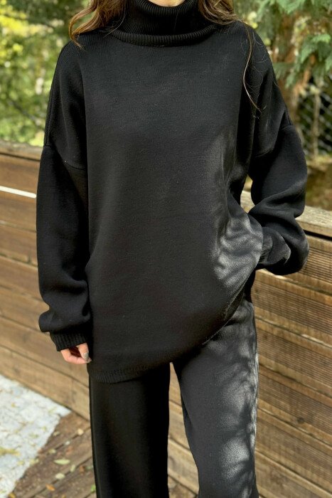 TURTLE NECK SWEATER+TROUSERS WOMEN KNIT SET BLACK/ E ZEZE - 2