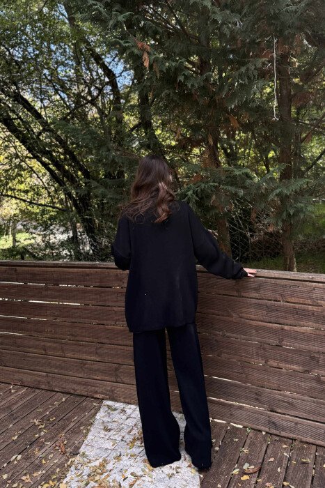 TURTLE NECK SWEATER+TROUSERS WOMEN KNIT SET BLACK/ E ZEZE - 5