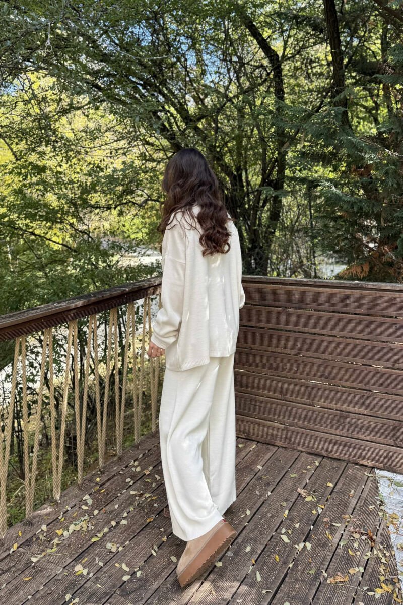 TURTLE NECK SWEATER+TROUSERS WOMEN KNIT SET CREAM/KREM - 5
