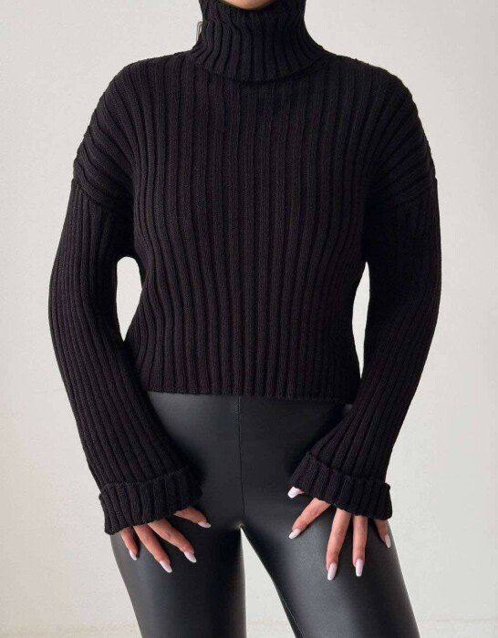 TURTLE NECK WOMEN SWEATER BLACK/ E ZEZE - KLAUDIO FASHION