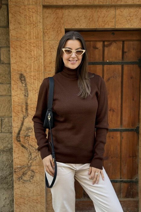 TURTLE NECK WOMEN SWEATSHIRT DARK BROWN/KAE - 3
