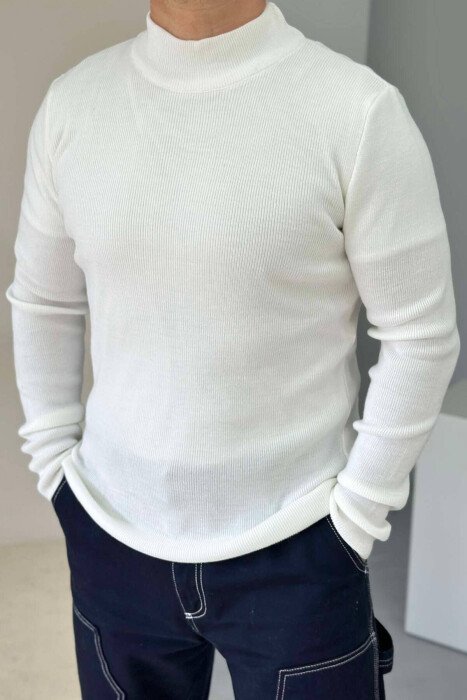 TURTTLE NECK ONE COLOR MEN SWEATER WHITE-E BARDHE - KLAUDIO FASHION