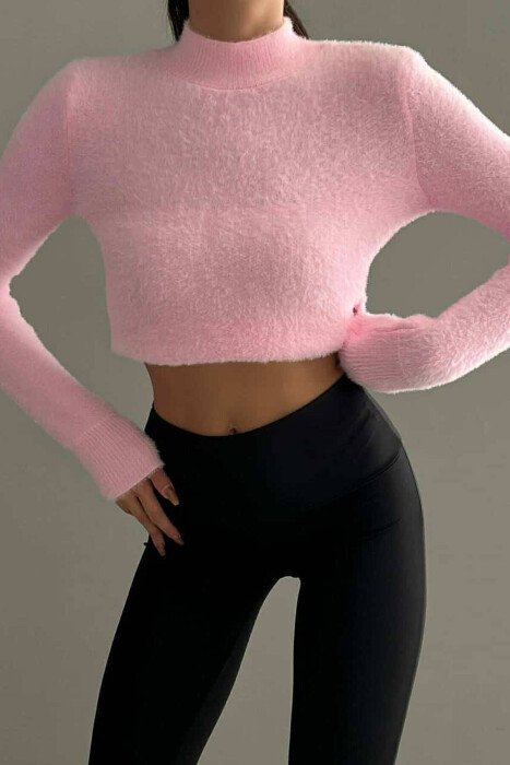 TURTTLE NECK ONE COLOR WOMAN SWEATER BABY PINK/ROZB - 1