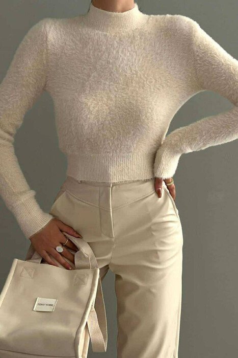 TURTTLE NECK ONE COLOR WOMAN SWEATER CREAM/KREM - 1