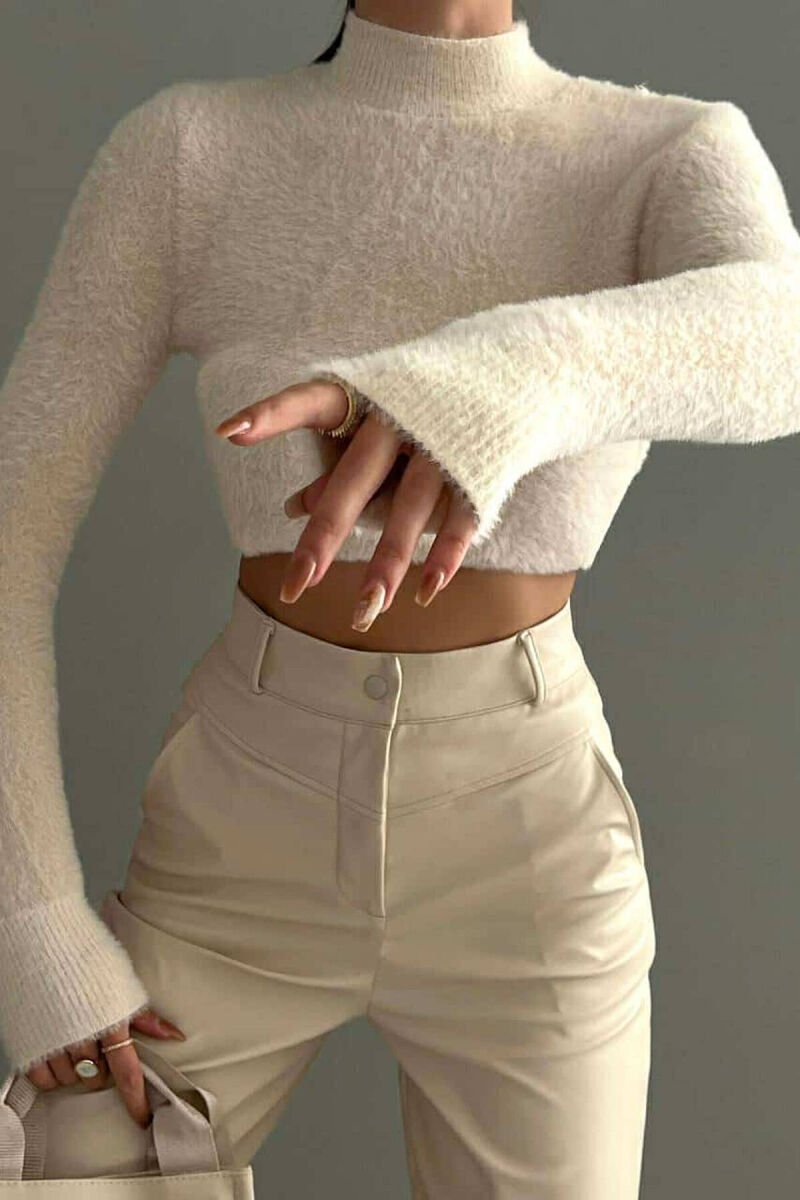 TURTTLE NECK ONE COLOR WOMAN SWEATER CREAM/KREM - 2