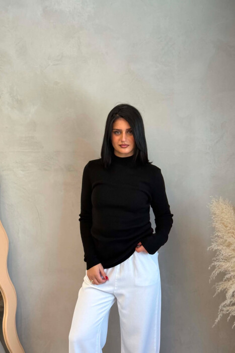 TURTTLE NECK ONE COLOR WOMEN SWEATER BLACK/ E ZEZE 