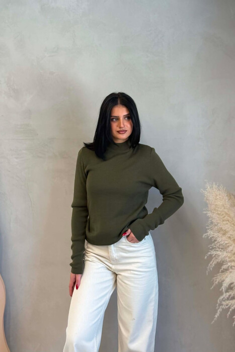 TURTTLE NECK ONE COLOR WOMEN SWEATER GREEN/JESHILE - KLAUDIO FASHION
