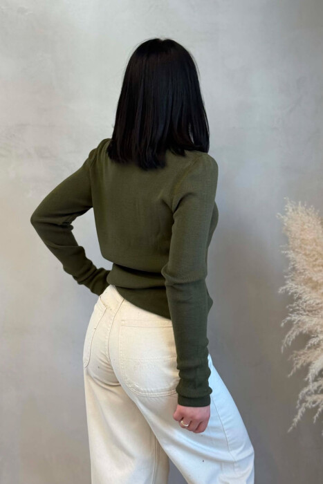TURTTLE NECK ONE COLOR WOMEN SWEATER GREEN/JESHILE - 4