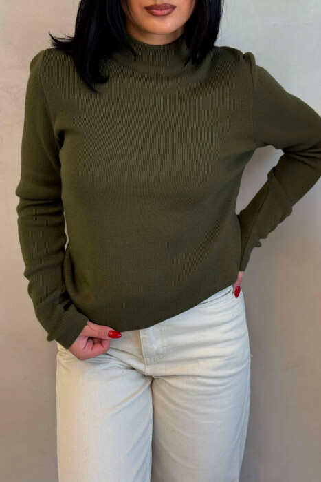 TURTTLE NECK ONE COLOR WOMEN SWEATER GREEN/JESHILE - 5