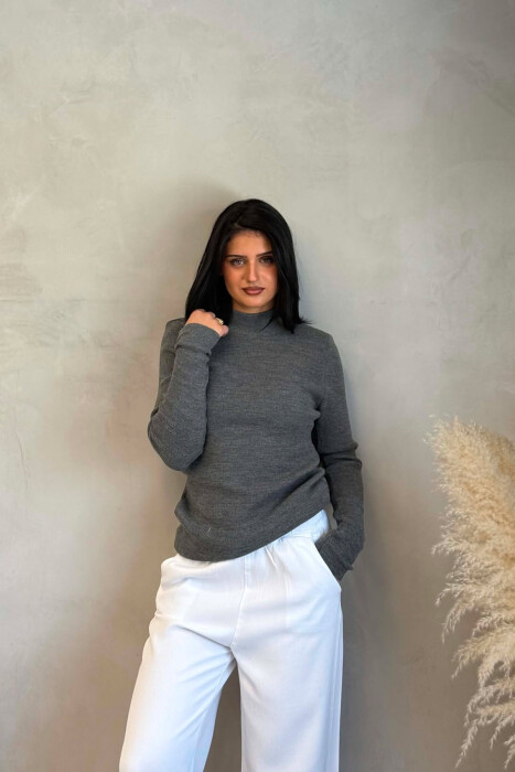 TURTTLE NECK ONE COLOR WOMEN SWEATER GREY/GRI 