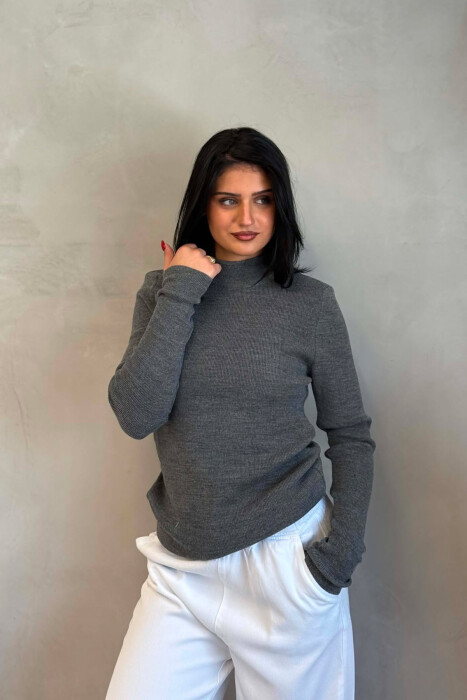 TURTTLE NECK ONE COLOR WOMEN SWEATER GREY/GRI - 2