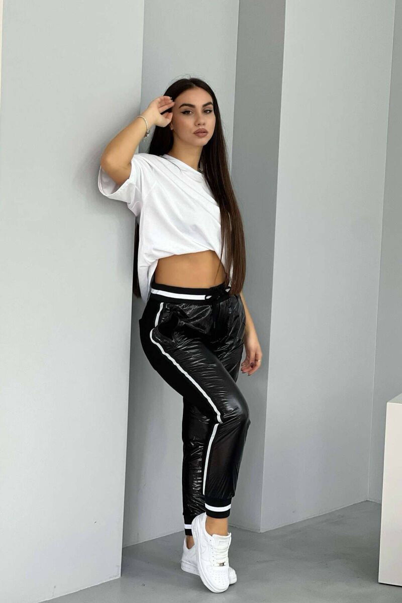 FRONT SHINNY DESIGN WOMEN JOGGERS BLACK/ E ZEZE - 1
