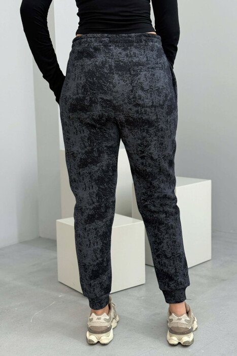 FLUFFY ELASTIC WAIST WOMEN JOGGERS DARK BLUE/BEE - 3