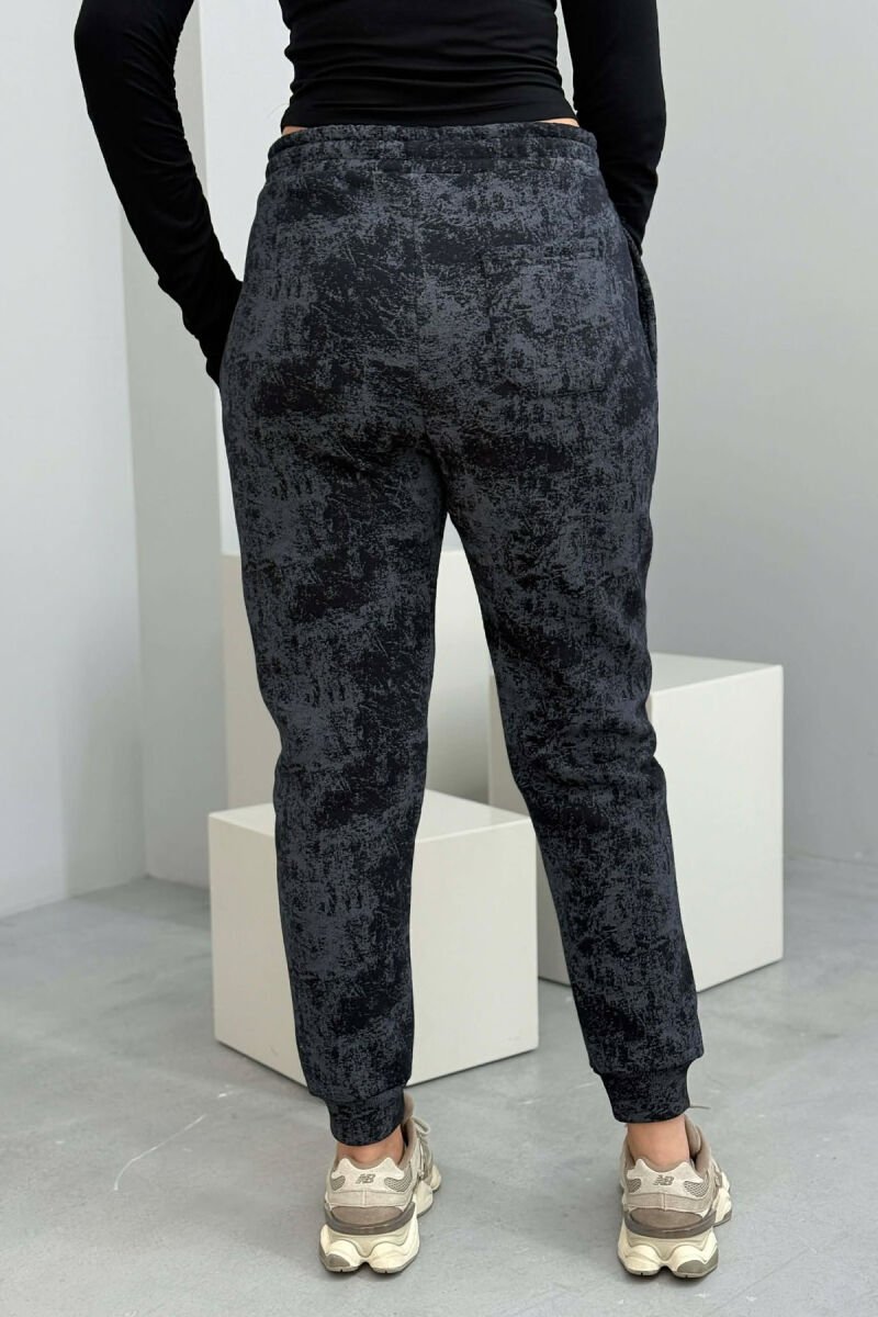 FLUFFY ELASTIC WAIST WOMEN JOGGERS DARK BLUE/BEE - 3