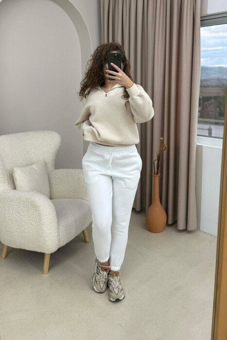 TUTA NJË NGJYRËSHE ME PUSH PËR FEMRA NË NGJYRË TË BARDHË - KLAUDIO FASHION