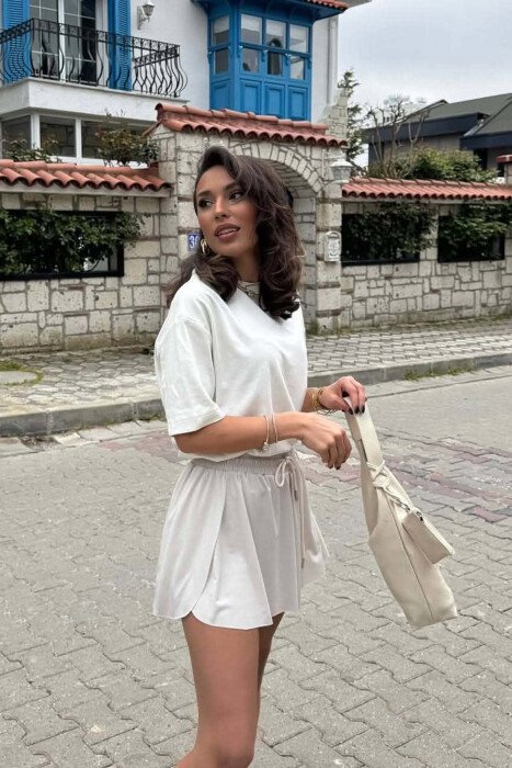 TUTA TE SHKURTRA ME BEL ELASTIK PER FEMRA NE NGJYRE NE NGJYRE BEZHE TE ZBARDHUR - 4