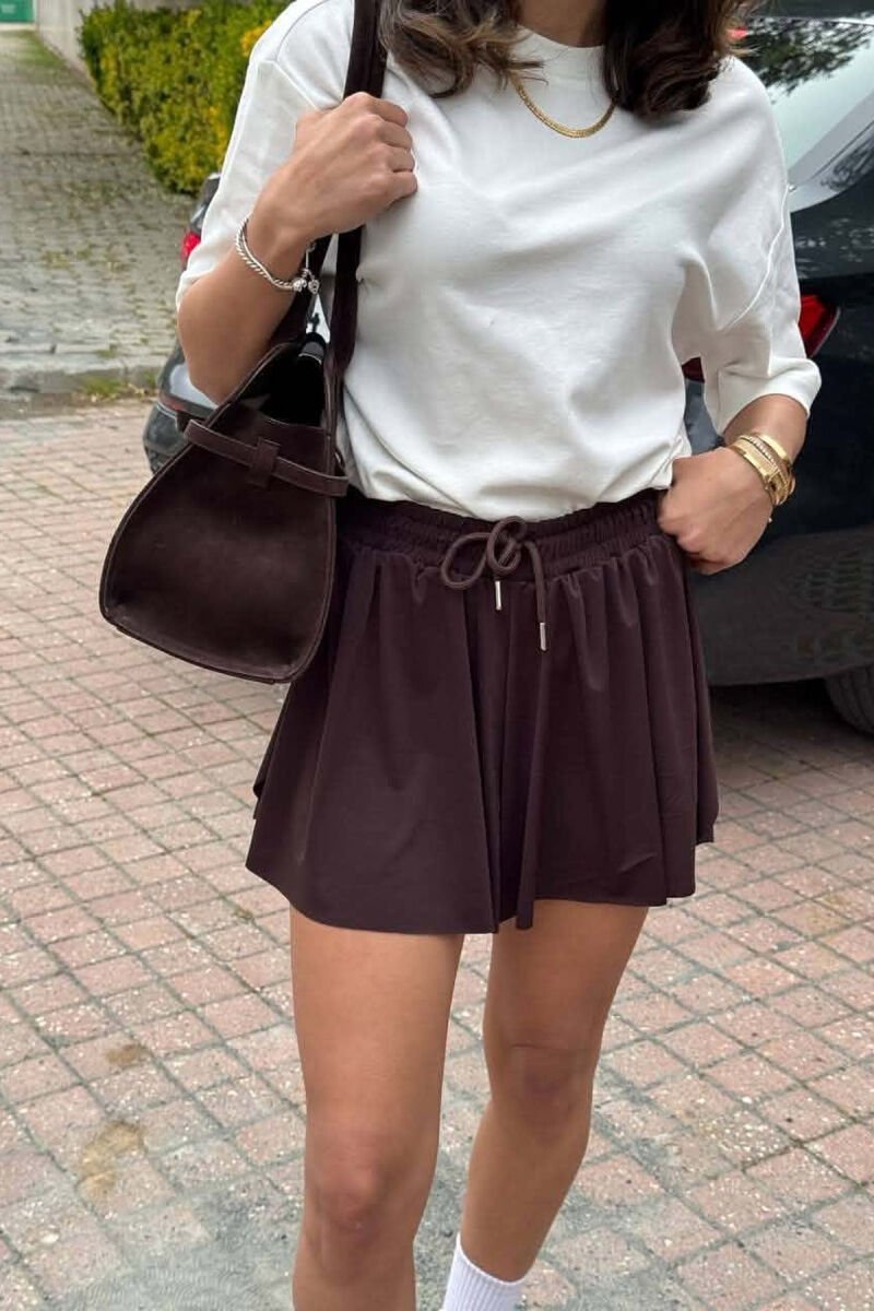 TUTA TE SHKURTRA ME BEL ELASTIK PER FEMRA NE NGJYRE KAFE TE ERRET - 2