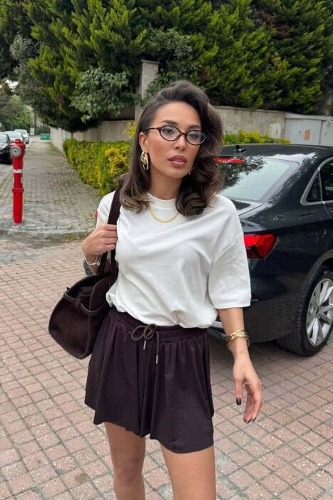 TUTA TE SHKURTRA ME BEL ELASTIK PER FEMRA NE NGJYRE KAFE TE ERRET - 4