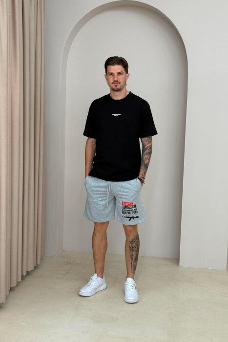 TUTA TE SHKURTRA NJE NGJYRESHE ME SHKRIME PARA PER MESHKUJ NE NGJYRE GRI - KLAUDIO FASHION