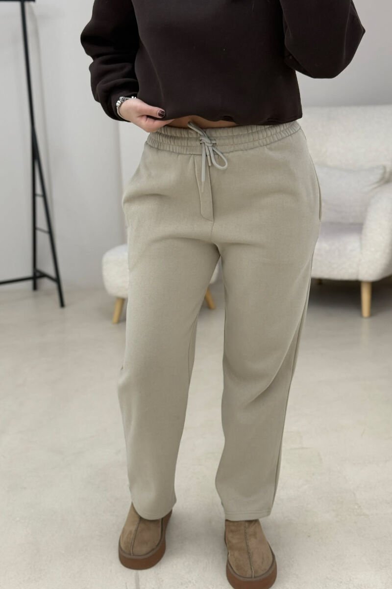ONE COLOR SIMPLE FLUFFY WOMEN SWEATPANTS BEIGE/BEZHE - 1