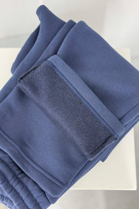 ONE COLOR SIMPLE FLUFFY WOMEN SWEATPANTS DARK BLUE/BEE - 6