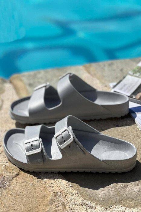 TWO ADJUSTABLE STRAPS MEN SLIPPERS GREY/GRI - KLAUDIO FASHION