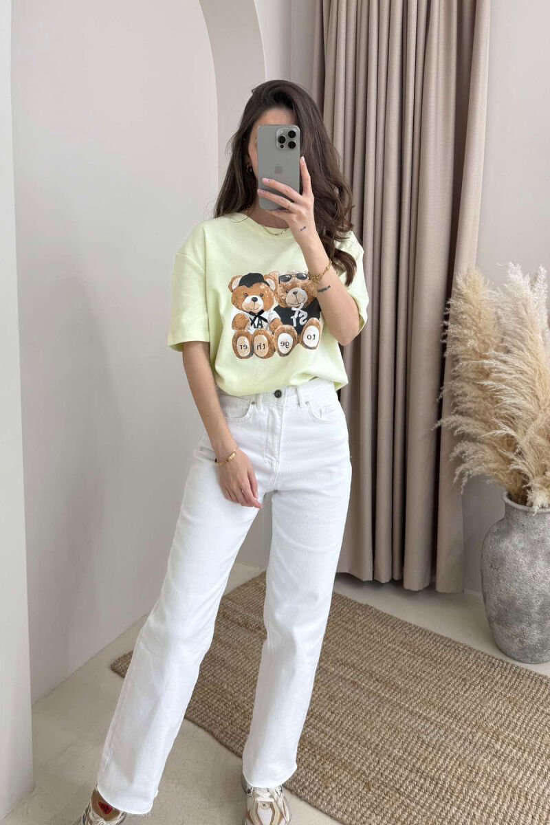 TWO BEARS LOGO ONE COLOR WOMEN T-SHIRT LIGHT GREEN/JEZB - 1