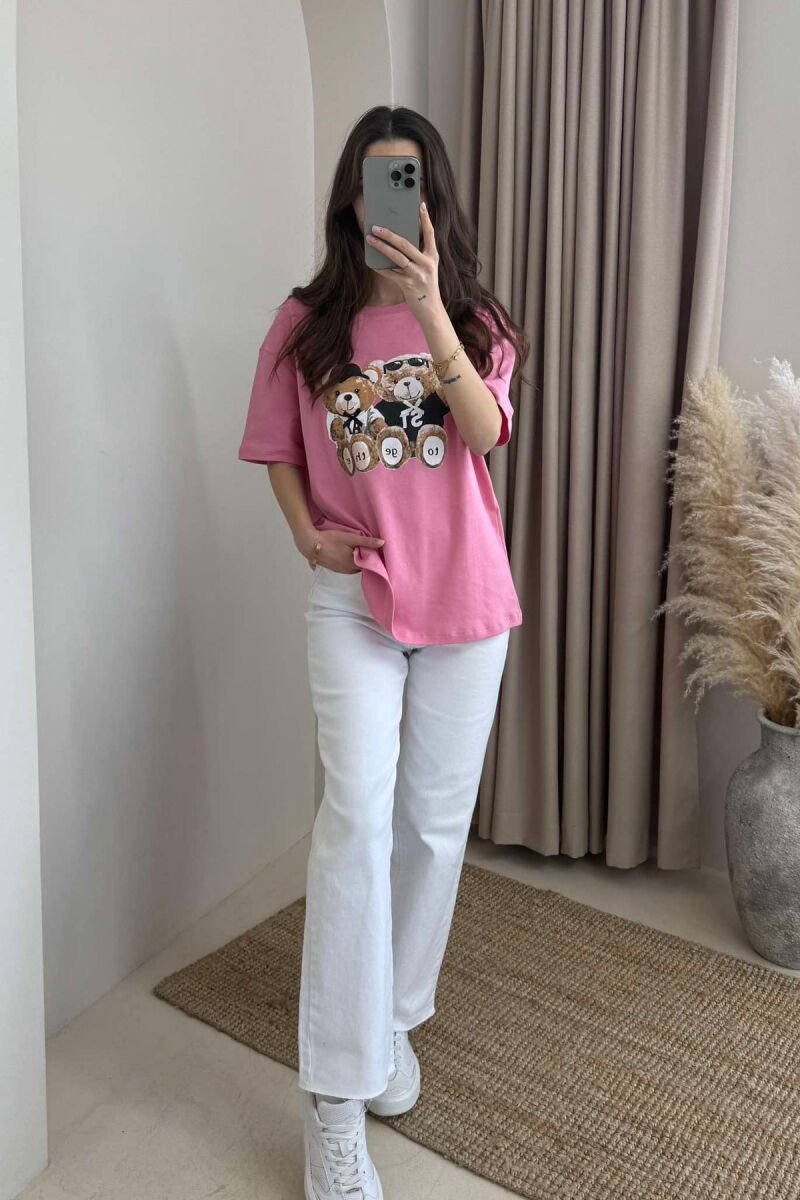 TWO BEARS LOGO ONE COLOR WOMEN T-SHIRT PINK/ROZE - 1