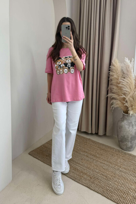 TWO BEARS LOGO ONE COLOR WOMEN T-SHIRT PINK/ROZE - 2