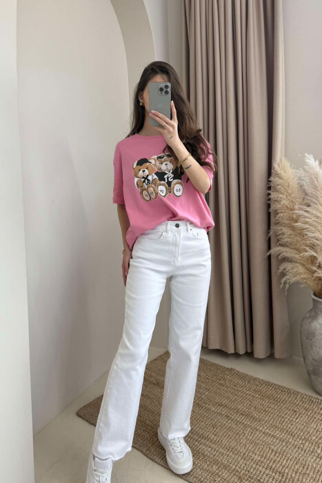 TWO BEARS LOGO ONE COLOR WOMEN T-SHIRT PINK/ROZE - 5