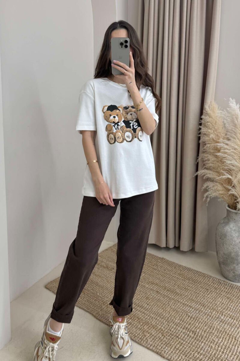 TWO BEARS LOGO ONE COLOR WOMEN T-SHIRT WHITE-E BARDHE - 2