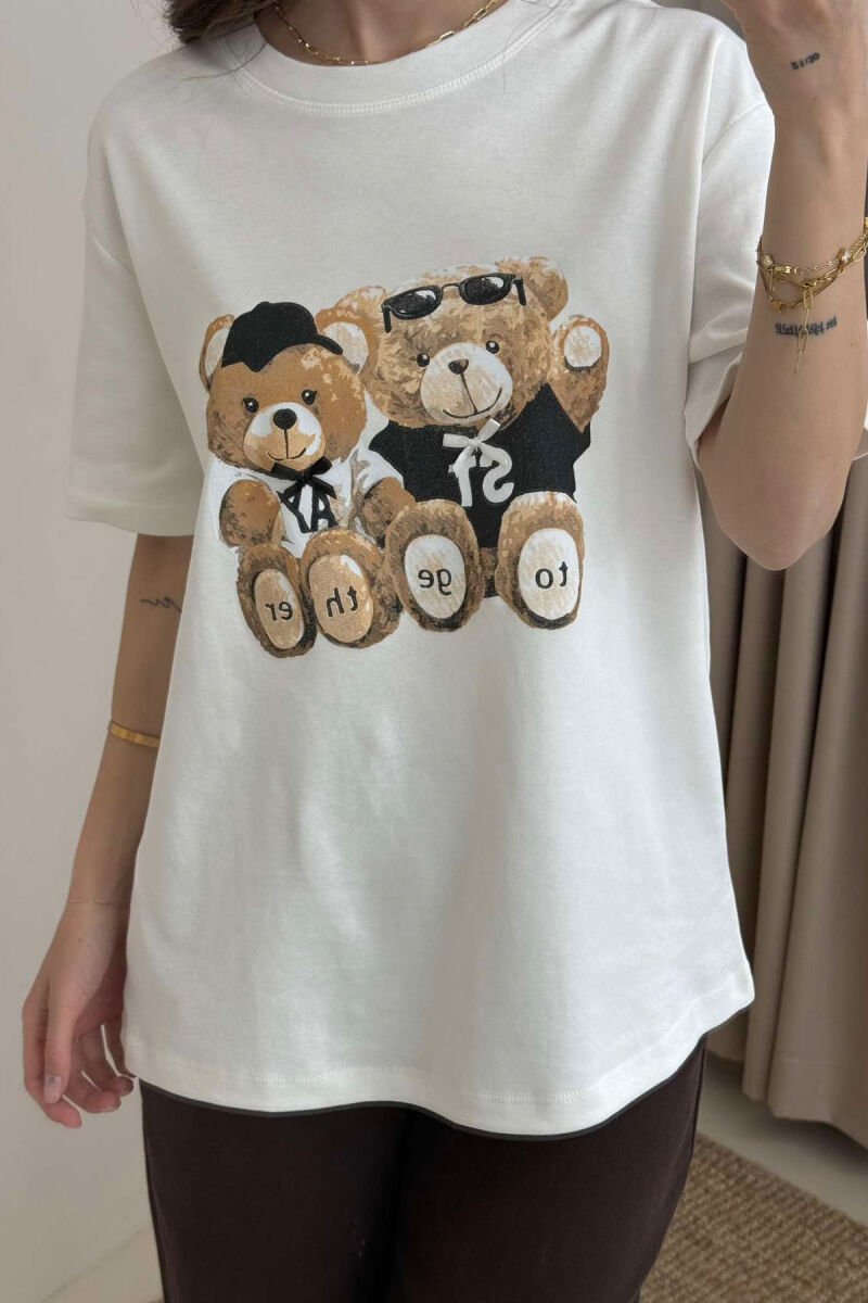 TWO BEARS LOGO ONE COLOR WOMEN T-SHIRT WHITE-E BARDHE - 3